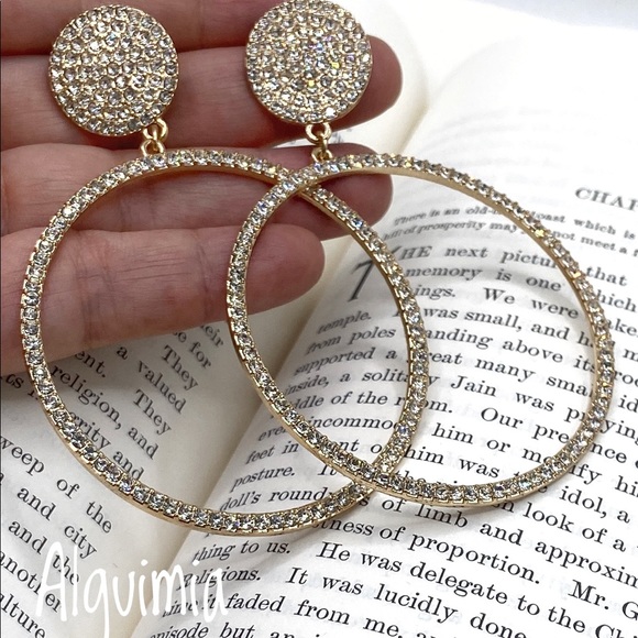 Alquimia Jewelry - Big cubic zirconia and 14k gold plated statement huge hoops